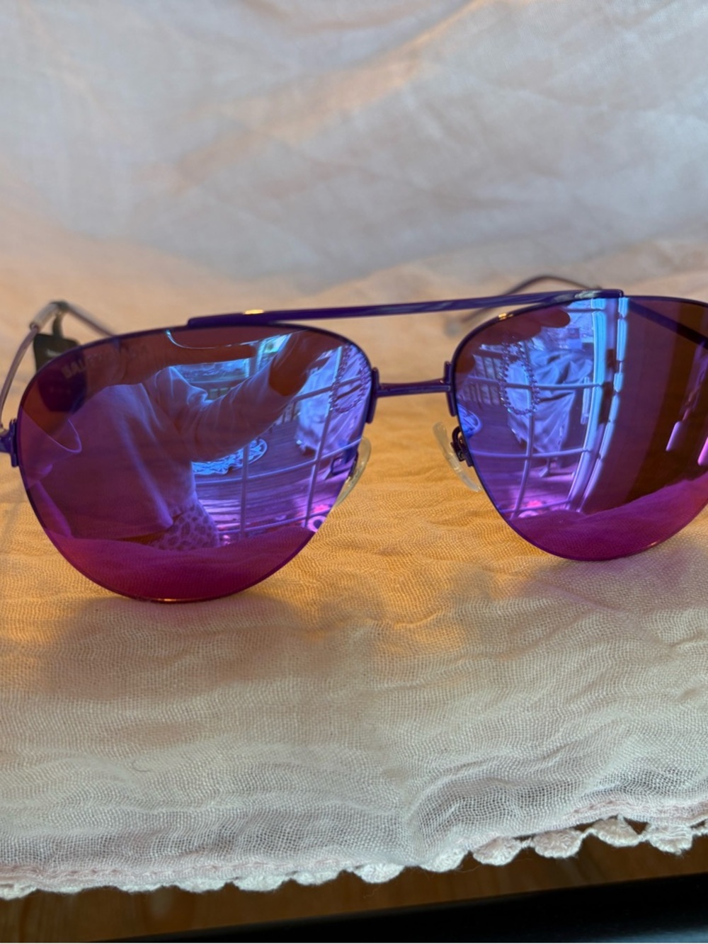 Balenciaga Purple Mirrored Aviator Sunglasses - Purple Frame